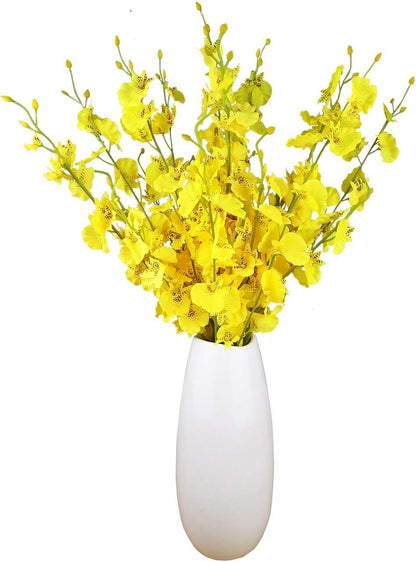 Yellow Orchids Silk Fake Flowers in Bulk, 12 Pcs (Each 38.5”), for Wedding Festive Party Home Office Decoration, No Include Vase