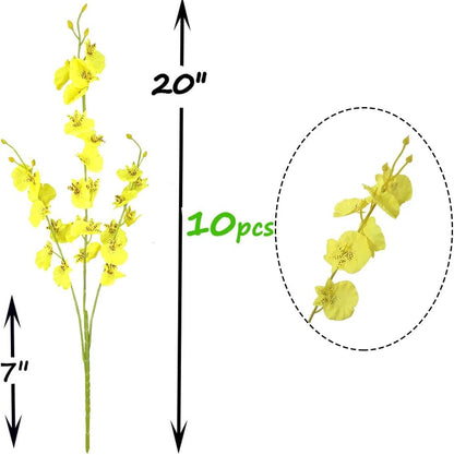 Yellow Orchids Silk Fake Flowers in Bulk, 12 Pcs (Each 38.5”), for Wedding Festive Party Home Office Decoration, No Include Vase