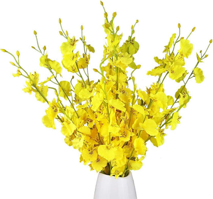 Yellow Orchids Silk Fake Flowers in Bulk, 12 Pcs (Each 38.5”), for Wedding Festive Party Home Office Decoration, No Include Vase