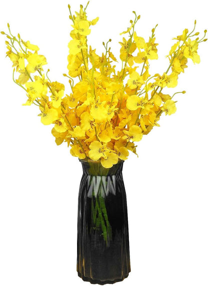 Yellow Orchids Silk Fake Flowers in Bulk, 12 Pcs (Each 38.5”), for Wedding Festive Party Home Office Decoration, No Include Vase