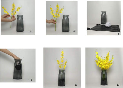 Yellow Orchids Silk Fake Flowers in Bulk, 12 Pcs (Each 38.5”), for Wedding Festive Party Home Office Decoration, No Include Vase