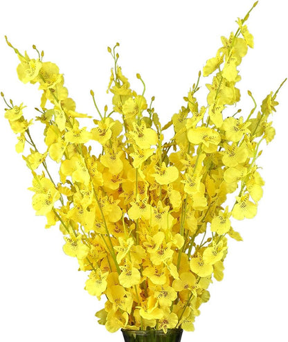 Yellow Orchids Silk Fake Flowers in Bulk, 12 Pcs (Each 38.5”), for Wedding Festive Party Home Office Decoration, No Include Vase