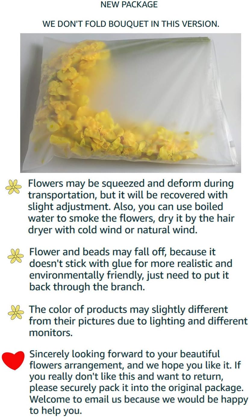 Yellow Orchids Silk Fake Flowers in Bulk, 12 Pcs (Each 38.5”), for Wedding Festive Party Home Office Decoration, No Include Vase