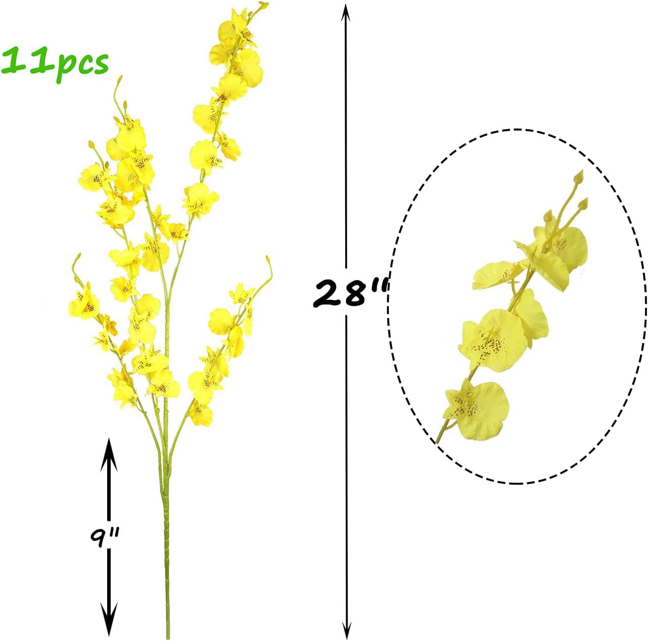 Yellow Orchids Silk Fake Flowers in Bulk, 12 Pcs (Each 38.5”), for Wedding Festive Party Home Office Decoration, No Include Vase