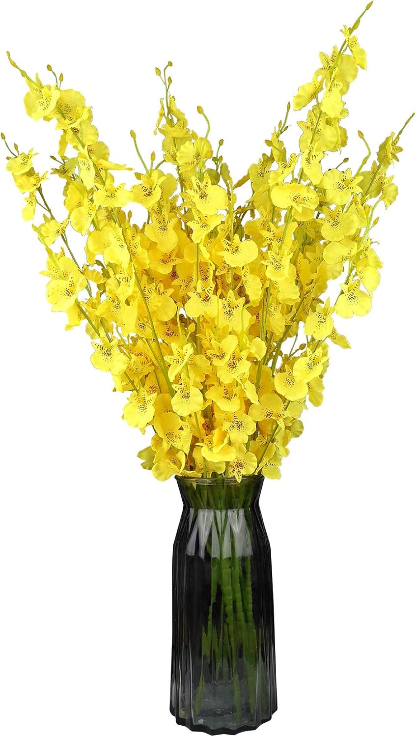 Yellow Orchids Silk Fake Flowers in Bulk, 12 Pcs (Each 38.5”), for Wedding Festive Party Home Office Decoration, No Include Vase