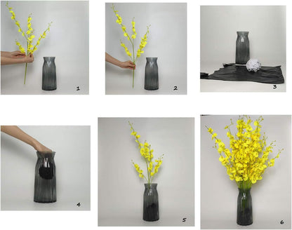 Yellow Orchids Silk Fake Flowers in Bulk, 12 Pcs (Each 38.5”), for Wedding Festive Party Home Office Decoration, No Include Vase