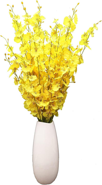 Yellow Orchids Silk Fake Flowers in Bulk, 12 Pcs (Each 38.5”), for Wedding Festive Party Home Office Decoration, No Include Vase