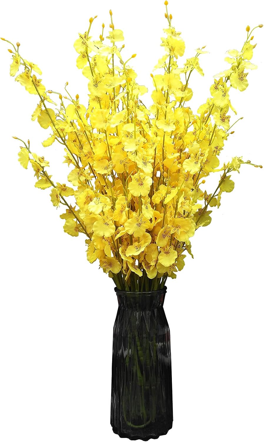 Yellow Orchids Silk Fake Flowers in Bulk, 12 Pcs (Each 38.5”), for Wedding Festive Party Home Office Decoration, No Include Vase