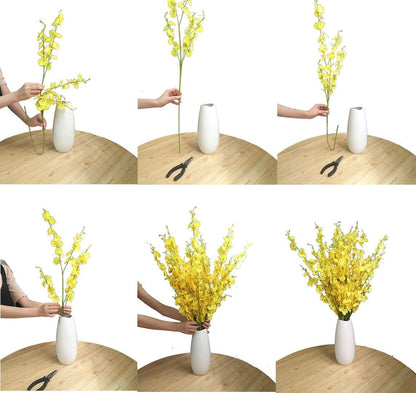 Yellow Orchids Silk Fake Flowers in Bulk, 12 Pcs (Each 38.5”), for Wedding Festive Party Home Office Decoration, No Include Vase