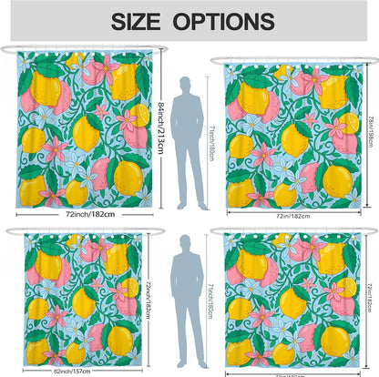 Lemon Shower Curtain, Summer Tropical Flower Leaf Summer Yellow Polyester Waterproof Design Print Bath Curtains for Bathroom Toile Guest Room Decor 62x72 Inch