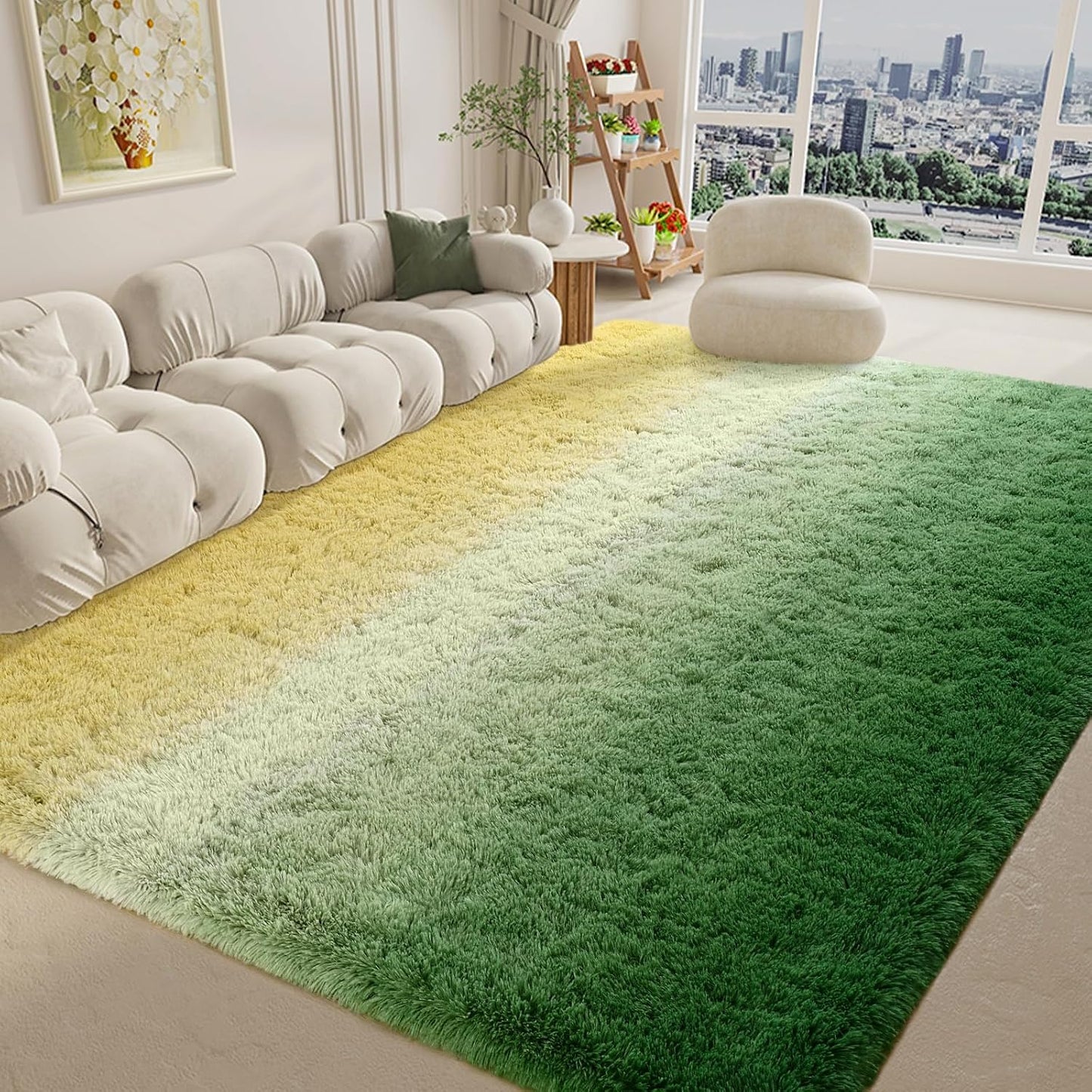 Yellow Green Area Rugs 4x6 Feet Rug for Bedroom Living Room, Cute Indoor Gradient Carpets, Plush Soft Rug for Kids Room, Fluffy Rugs for Girls Boys Nursery Room Home Decor