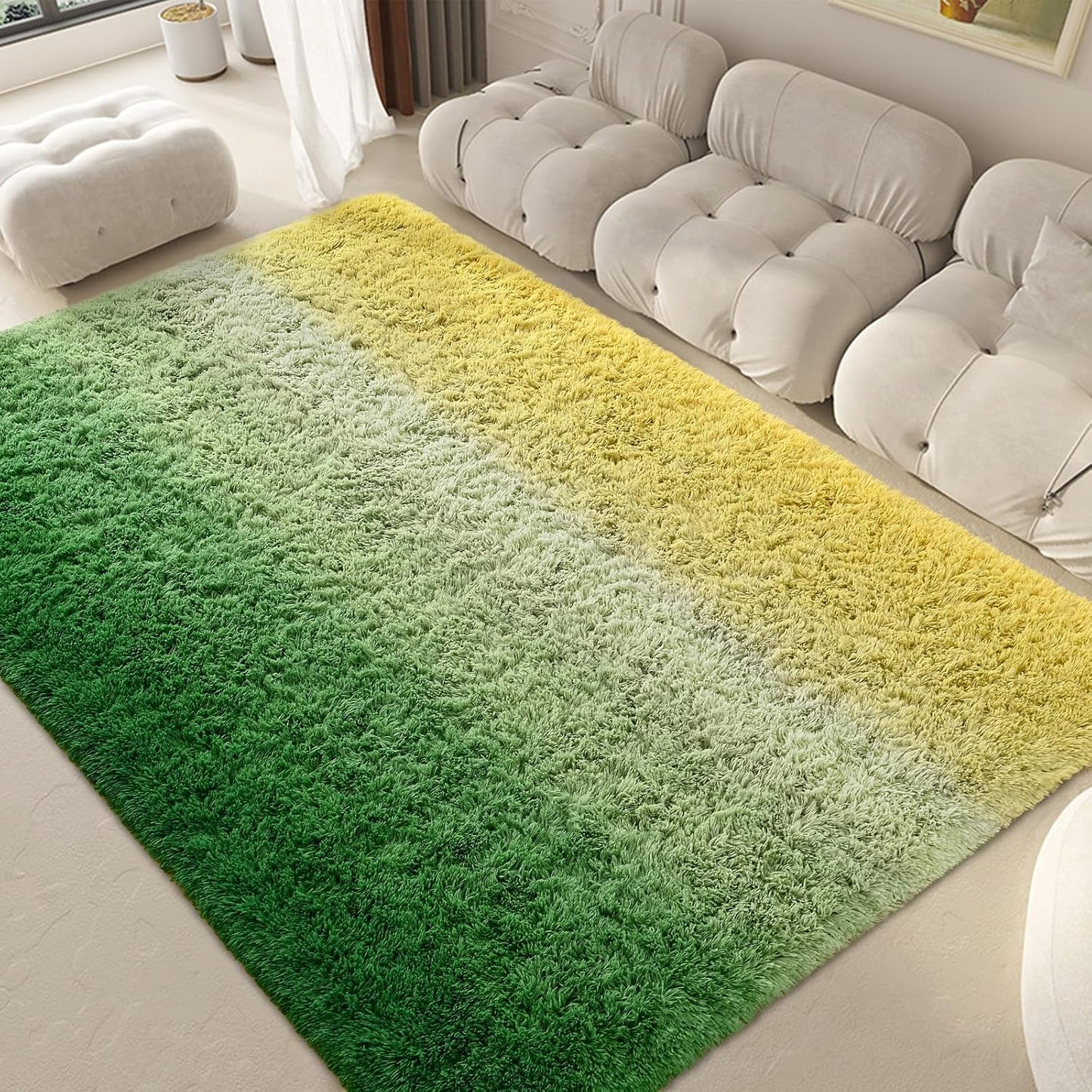 Yellow Green Area Rugs 4x6 Feet Rug for Bedroom Living Room, Cute Indoor Gradient Carpets, Plush Soft Rug for Kids Room, Fluffy Rugs for Girls Boys Nursery Room Home Decor