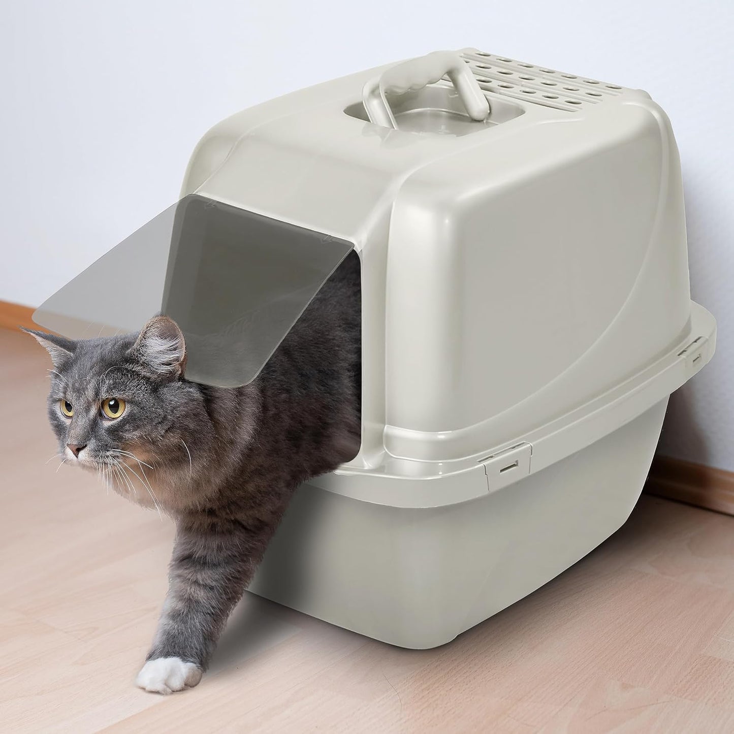 Odor Control Large Enclosed Cat Litter Box, Hooded, Pearl, CP6