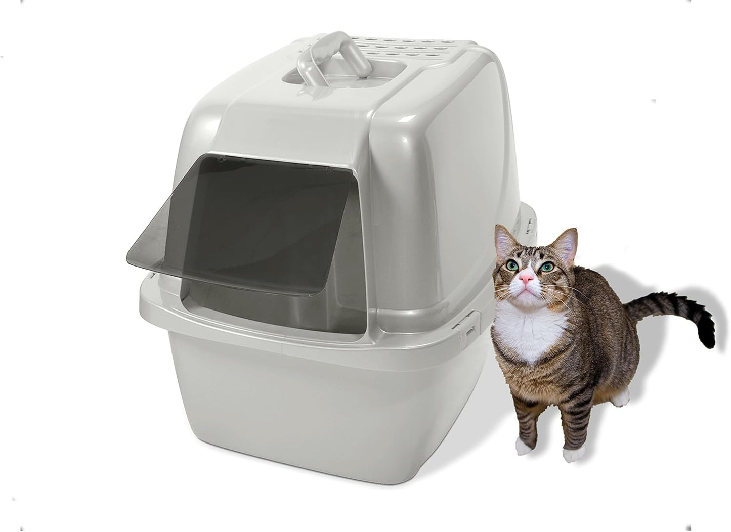 Odor Control Large Enclosed Cat Litter Box, Hooded, Pearl, CP6