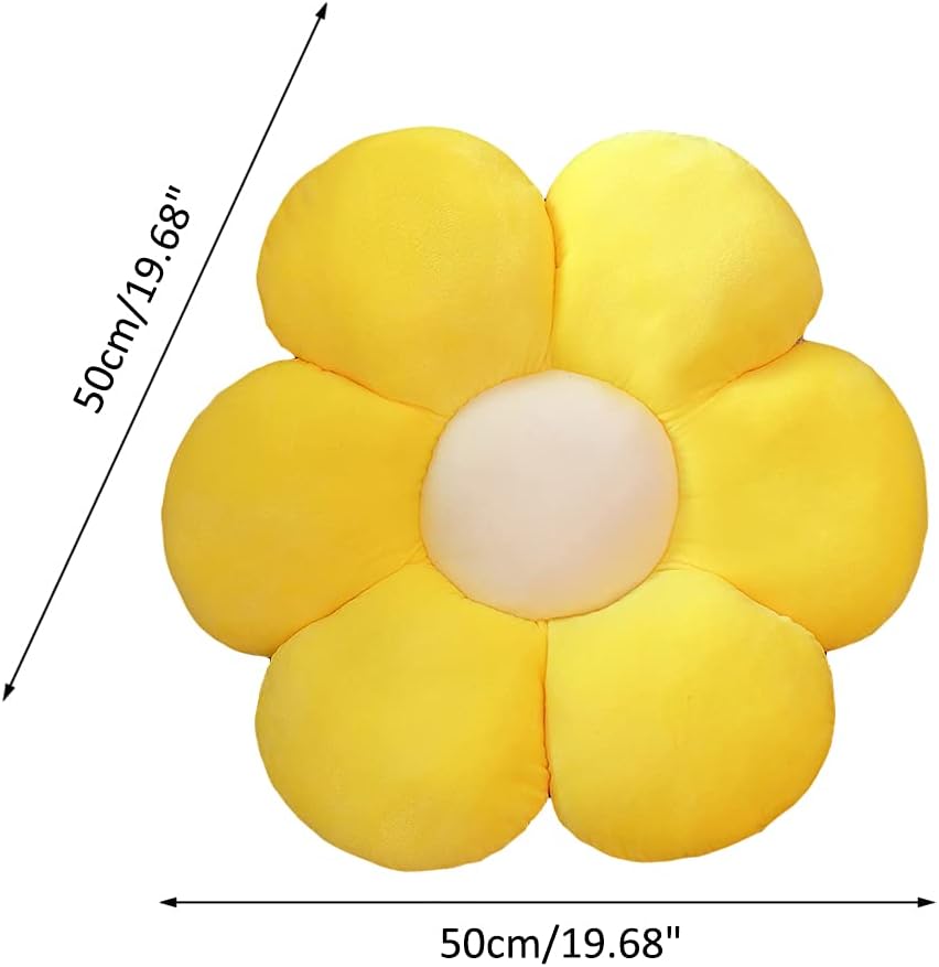 Flower Plush Throw Pillows, Flower Floor Pillow Seating Cushion Toy for Reading, Room, Watching TV (19.7", Yellow-1)