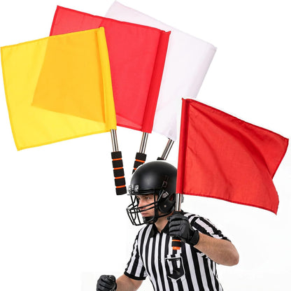 3Pcs Referee Flags with Stainless Steel Rod - Professional Linesman Flags for Soccer, Volleyball, Track and Field - Red Yellow White Sports Event Match Waving Signal Color Guard with Foam Grip Handle