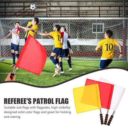 3Pcs Referee Flags with Stainless Steel Rod - Professional Linesman Flags for Soccer, Volleyball, Track and Field - Red Yellow White Sports Event Match Waving Signal Color Guard with Foam Grip Handle