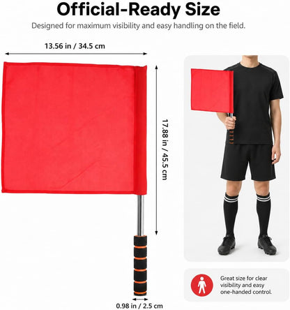 3Pcs Referee Flags with Stainless Steel Rod - Professional Linesman Flags for Soccer, Volleyball, Track and Field - Red Yellow White Sports Event Match Waving Signal Color Guard with Foam Grip Handle