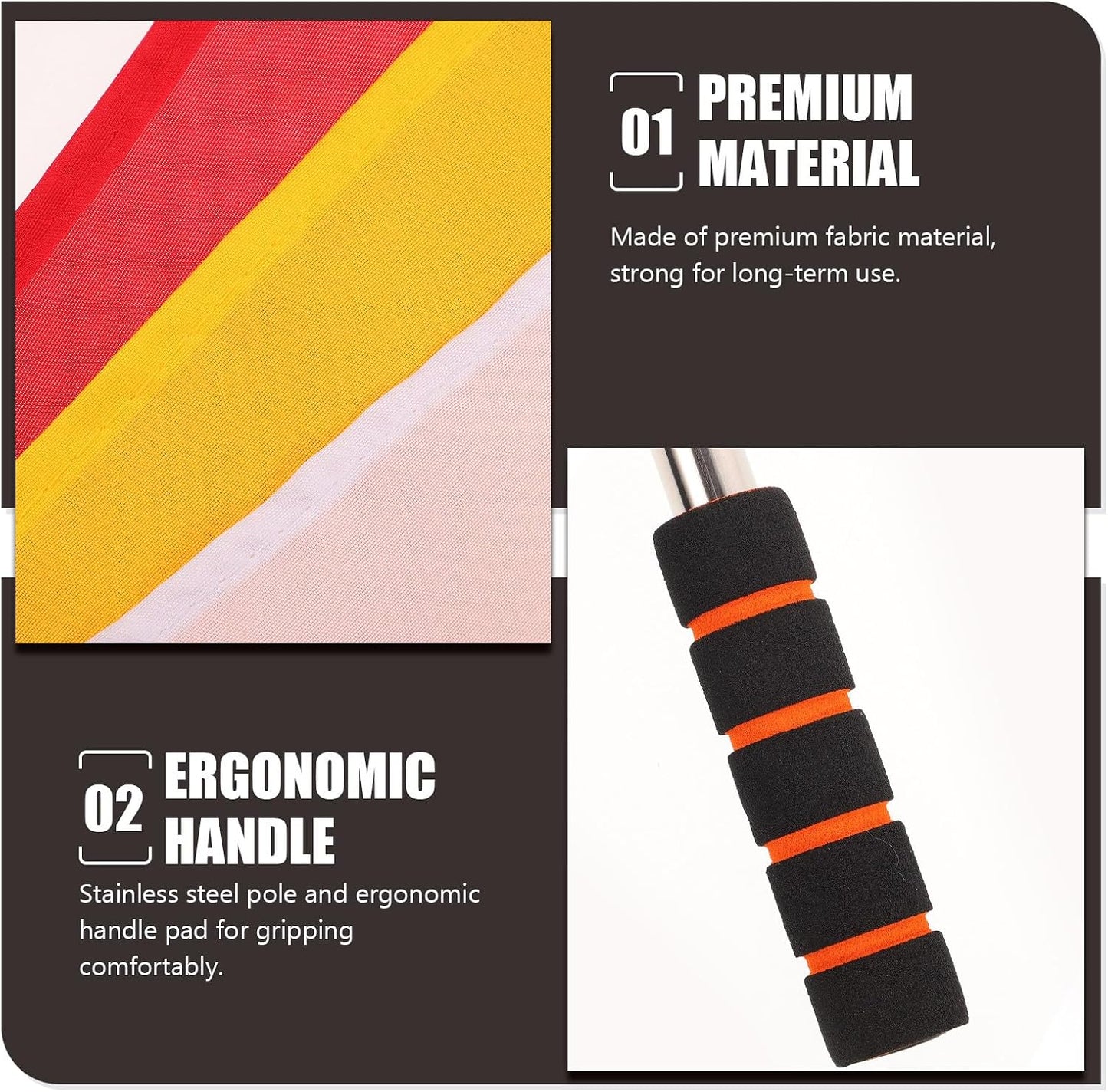 3Pcs Referee Flags with Stainless Steel Rod - Professional Linesman Flags for Soccer, Volleyball, Track and Field - Red Yellow White Sports Event Match Waving Signal Color Guard with Foam Grip Handle