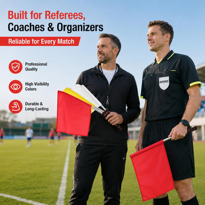 3Pcs Referee Flags with Stainless Steel Rod - Professional Linesman Flags for Soccer, Volleyball, Track and Field - Red Yellow White Sports Event Match Waving Signal Color Guard with Foam Grip Handle