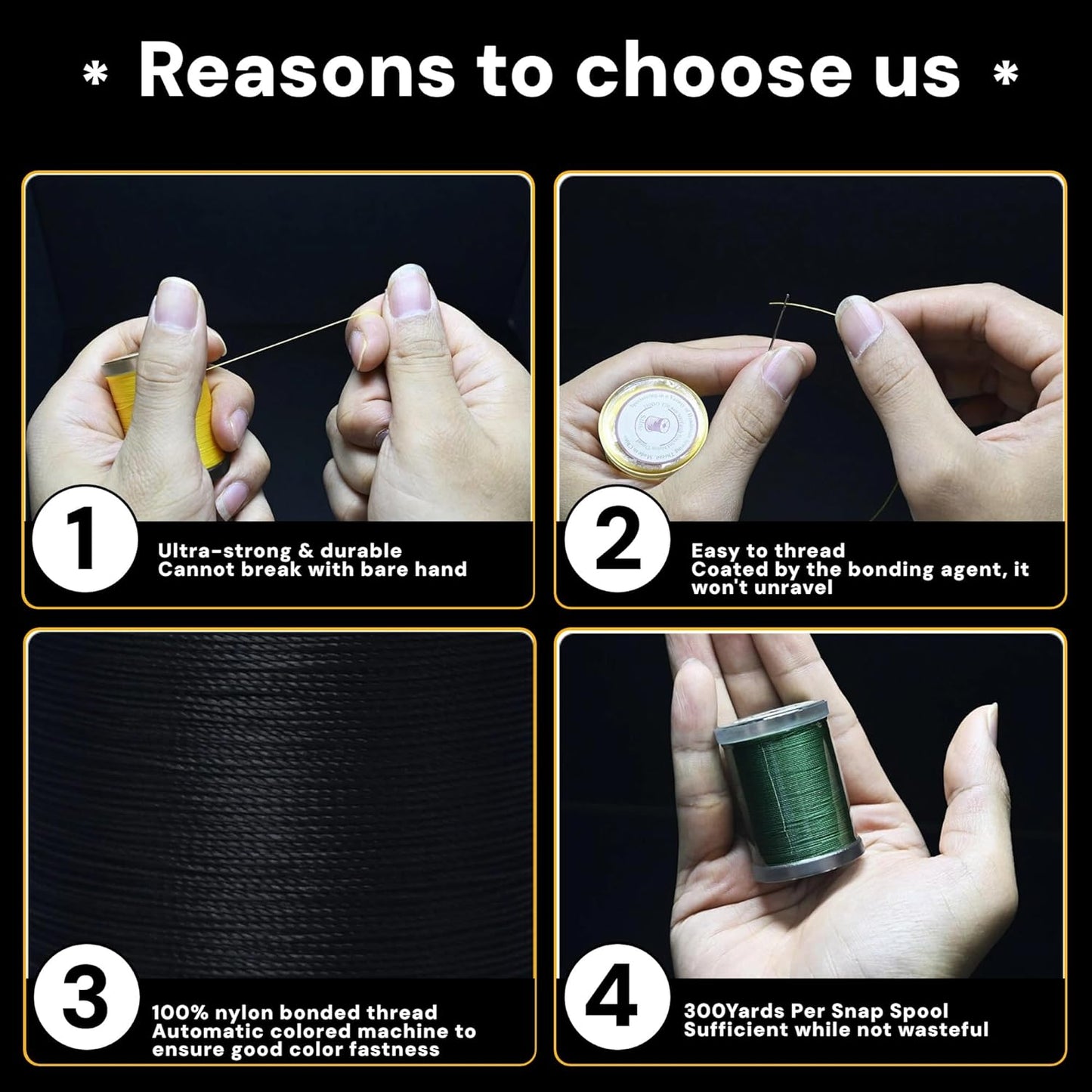 300Yards Extra Strong Bonded Nylon Thread for Leather Sewing, Jeans Yellow Heavy Duty Upholstery Thread for Heavy Fabric (2 Spools)-Jeans Yellow