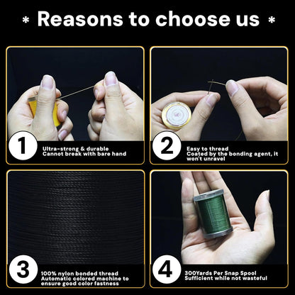300Yards Extra Strong Bonded Nylon Thread for Leather Sewing, Jeans Yellow Heavy Duty Upholstery Thread for Heavy Fabric (2 Spools)-Jeans Yellow