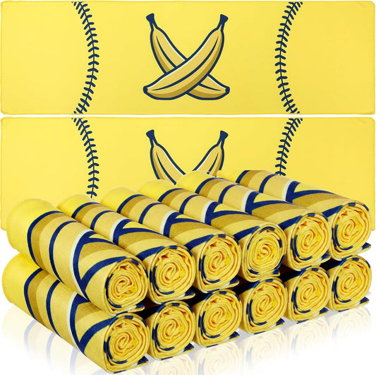 12 Pcs Cooling Towel Baseball Football Basketball Breathable Chilly Softball Soccer Ice Towel, 40"x12" Tennis Microfiber Accessories for Player (Yellow,Banana)
