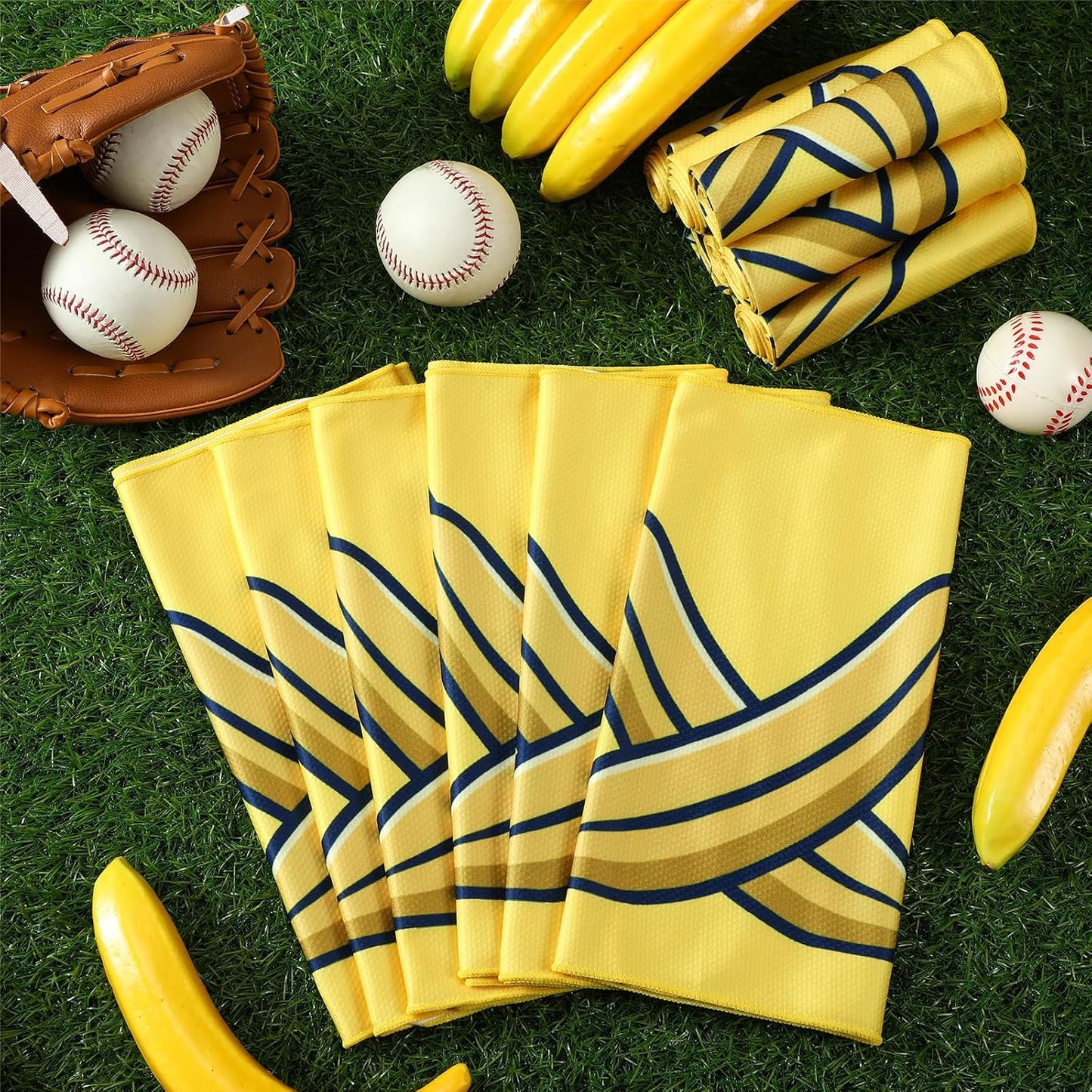 12 Pcs Cooling Towel Baseball Football Basketball Breathable Chilly Softball Soccer Ice Towel, 40"x12" Tennis Microfiber Accessories for Player (Yellow,Banana)