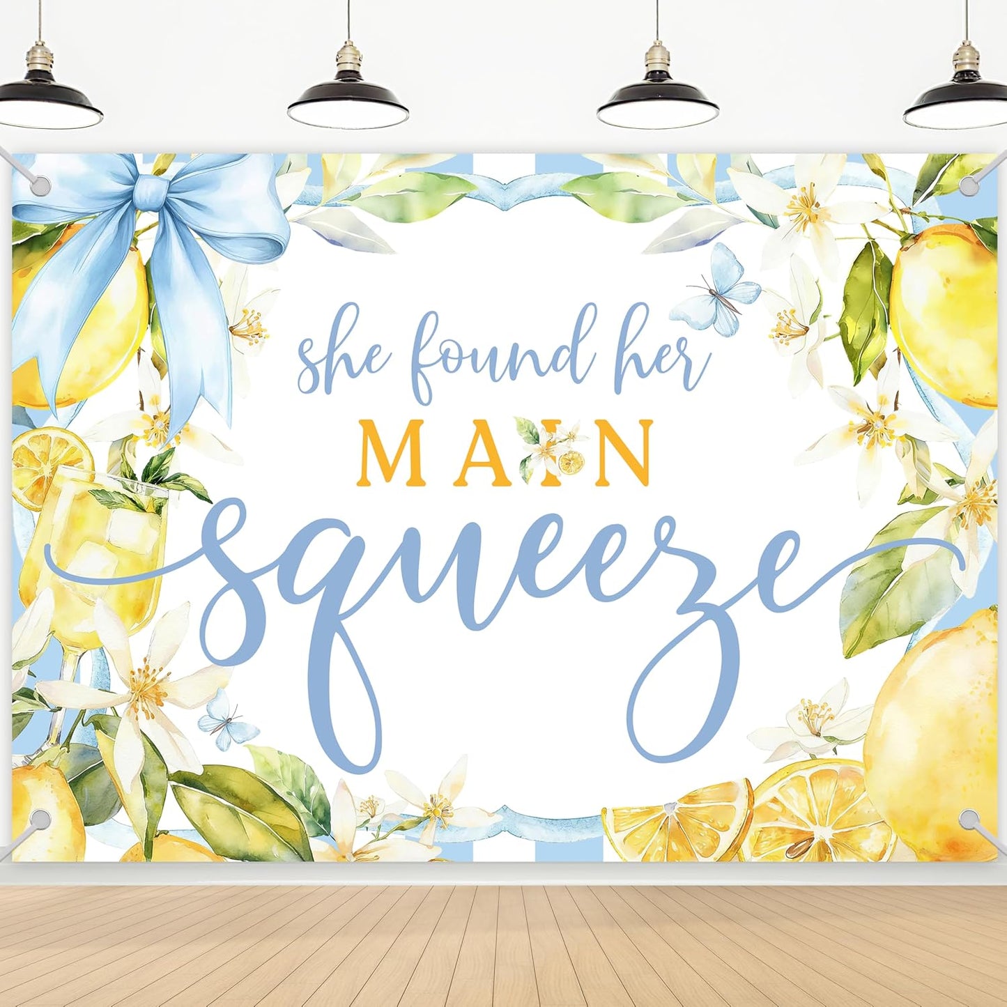 She Found Her Main Squeeze Backdrop Lemon Bridal Shower Decorations Fruits Lemon Engagement Wedding Party Decorations 7 * 5ft