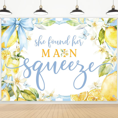 She Found Her Main Squeeze Backdrop Lemon Bridal Shower Decorations Fruits Lemon Engagement Wedding Party Decorations 7 * 5ft