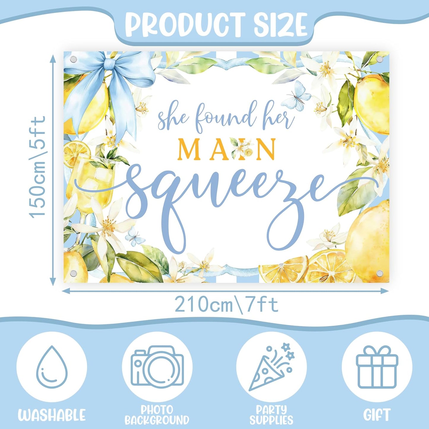 She Found Her Main Squeeze Backdrop Lemon Bridal Shower Decorations Fruits Lemon Engagement Wedding Party Decorations 7 * 5ft