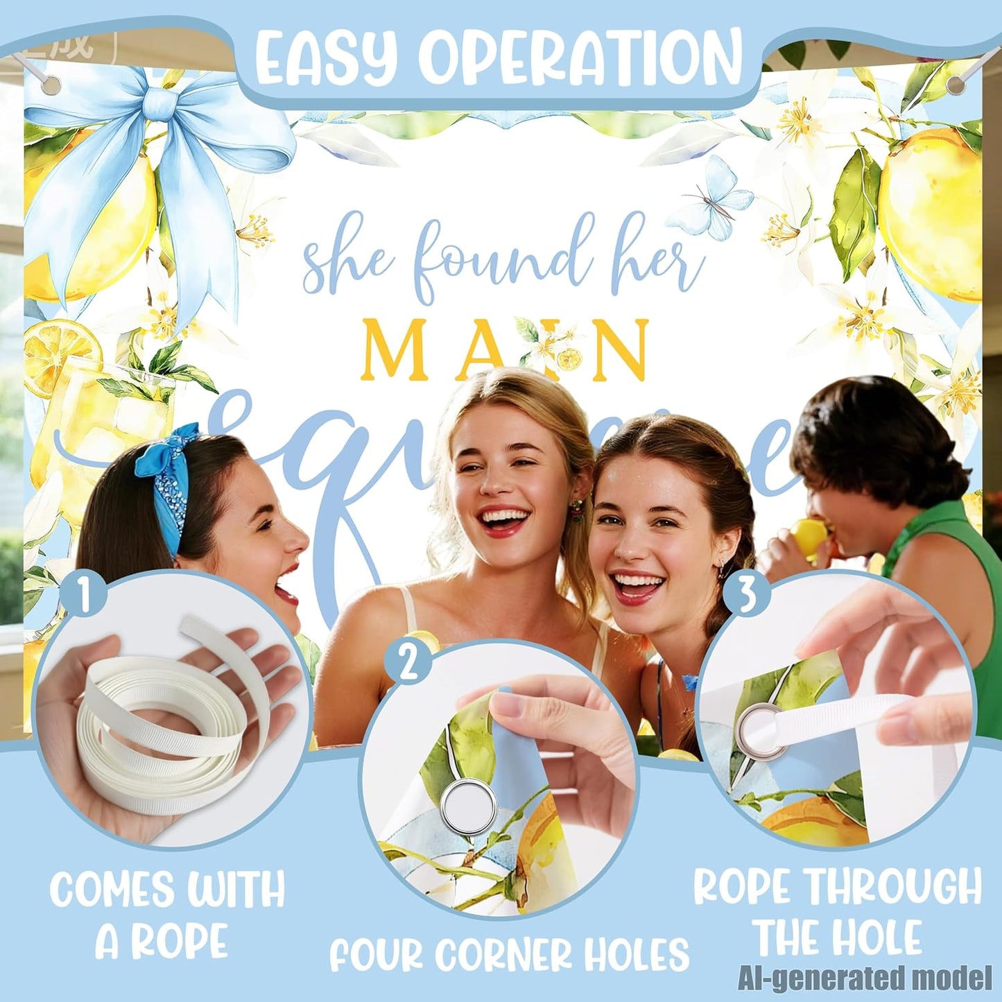 She Found Her Main Squeeze Backdrop Lemon Bridal Shower Decorations Fruits Lemon Engagement Wedding Party Decorations 7 * 5ft