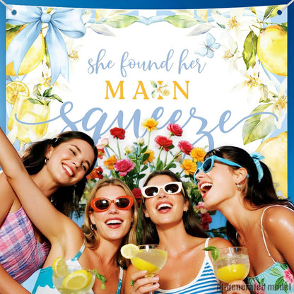 She Found Her Main Squeeze Backdrop Lemon Bridal Shower Decorations Fruits Lemon Engagement Wedding Party Decorations 7 * 5ft
