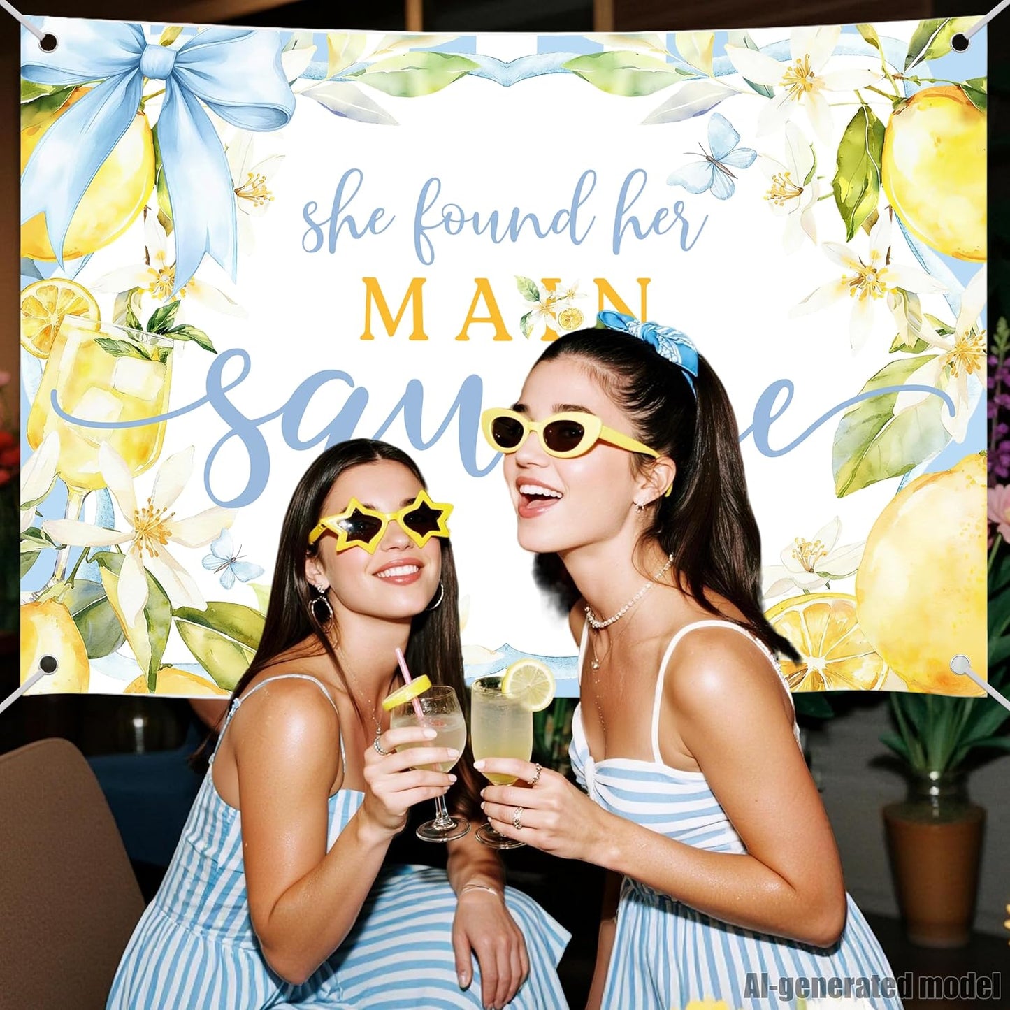 She Found Her Main Squeeze Backdrop Lemon Bridal Shower Decorations Fruits Lemon Engagement Wedding Party Decorations 7 * 5ft