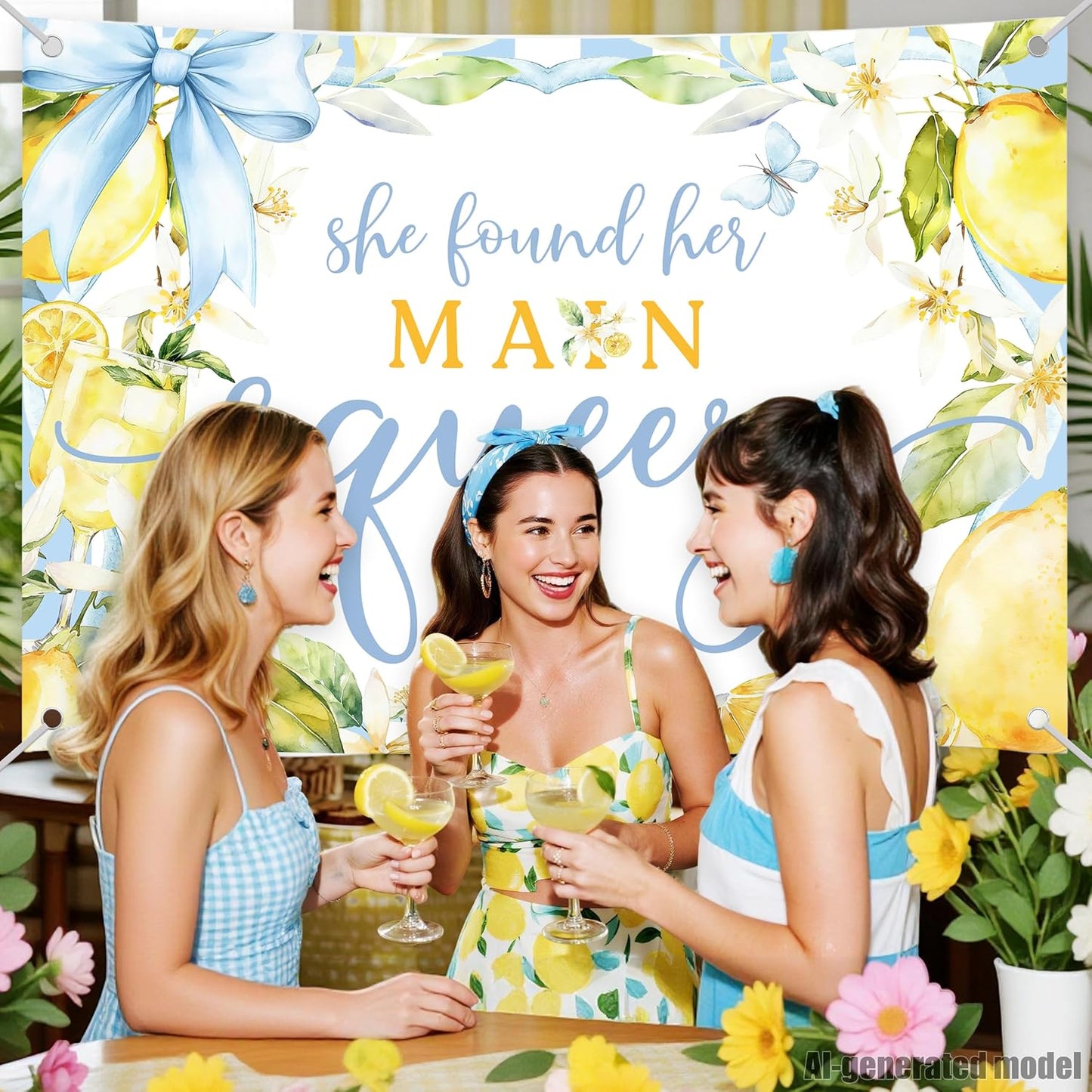 She Found Her Main Squeeze Backdrop Lemon Bridal Shower Decorations Fruits Lemon Engagement Wedding Party Decorations 7 * 5ft