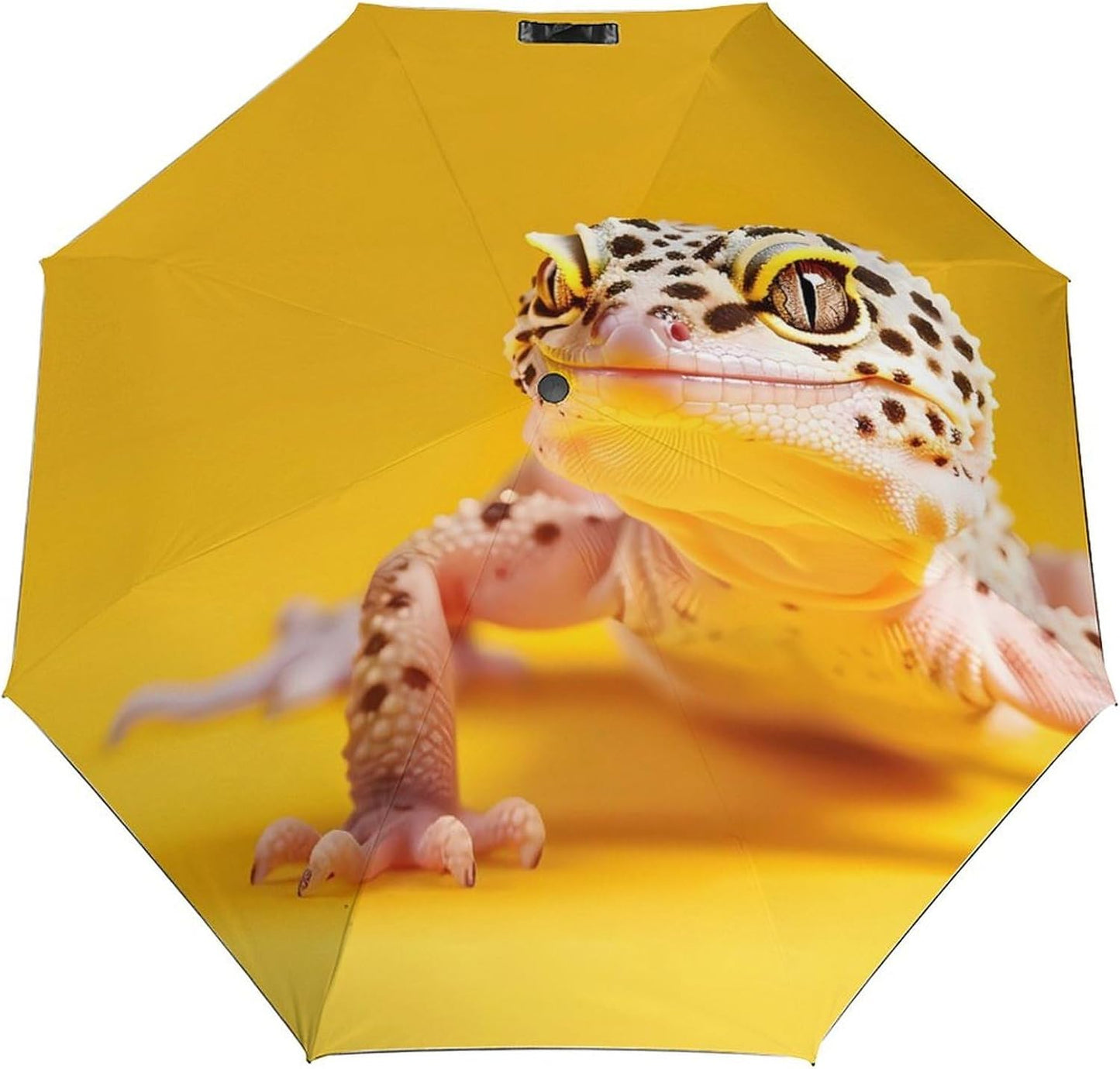 Leopard Geckos On Yellow Compact Travel Umbrella Automatic | 3 Folding,Windproof,Rain&Sun
