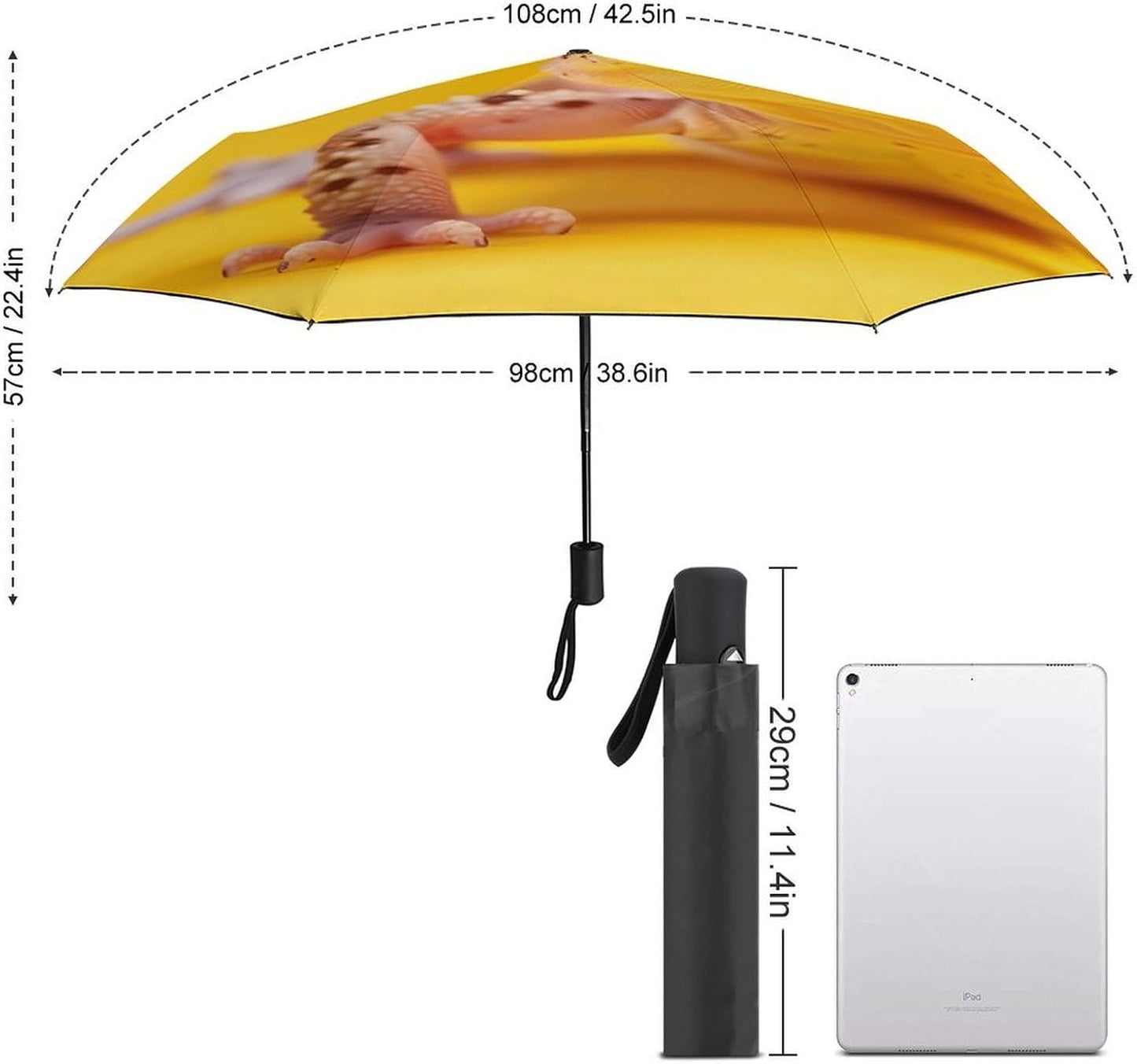 Leopard Geckos On Yellow Compact Travel Umbrella Automatic | 3 Folding,Windproof,Rain&Sun