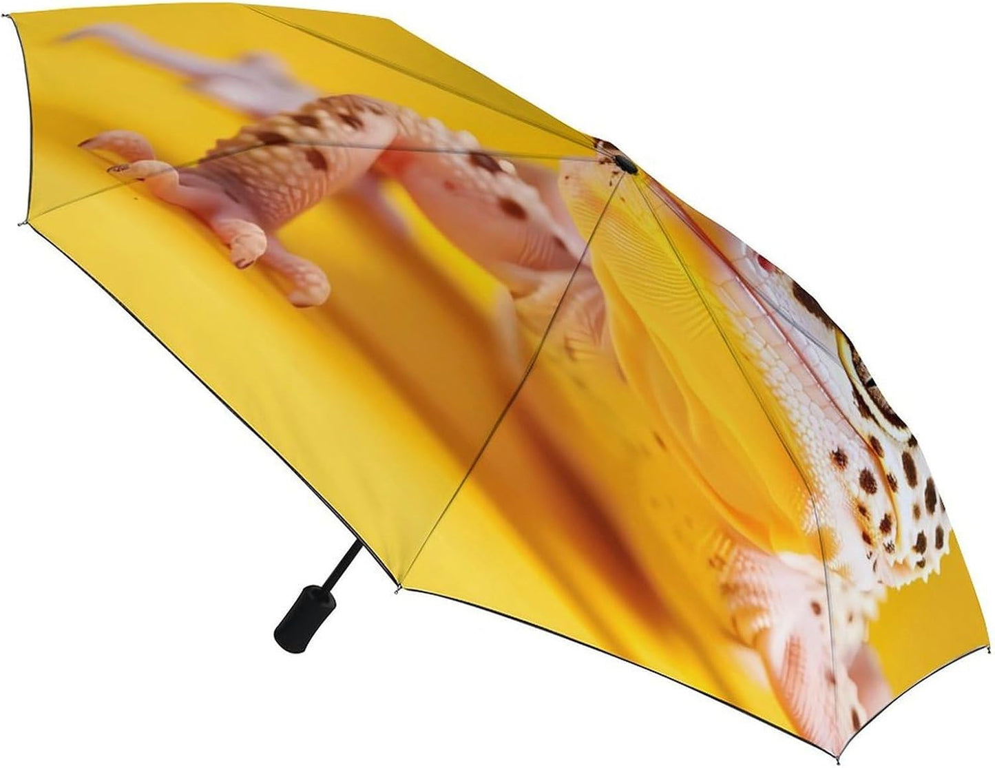 Leopard Geckos On Yellow Compact Travel Umbrella Automatic | 3 Folding,Windproof,Rain&Sun
