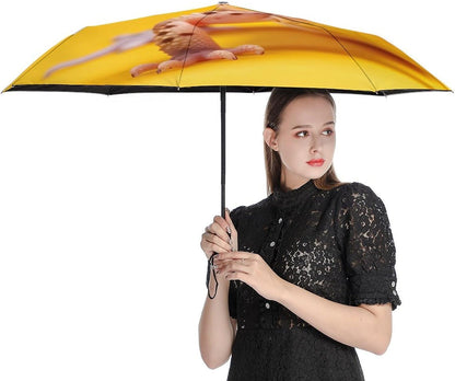 Leopard Geckos On Yellow Compact Travel Umbrella Automatic | 3 Folding,Windproof,Rain&Sun