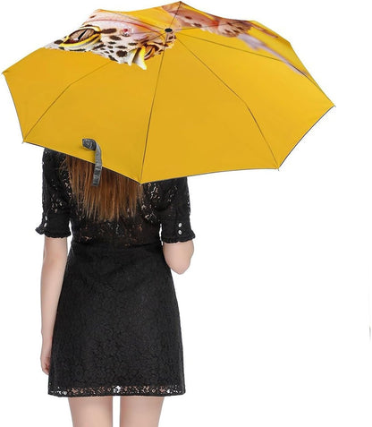 Leopard Geckos On Yellow Compact Travel Umbrella Automatic | 3 Folding,Windproof,Rain&Sun