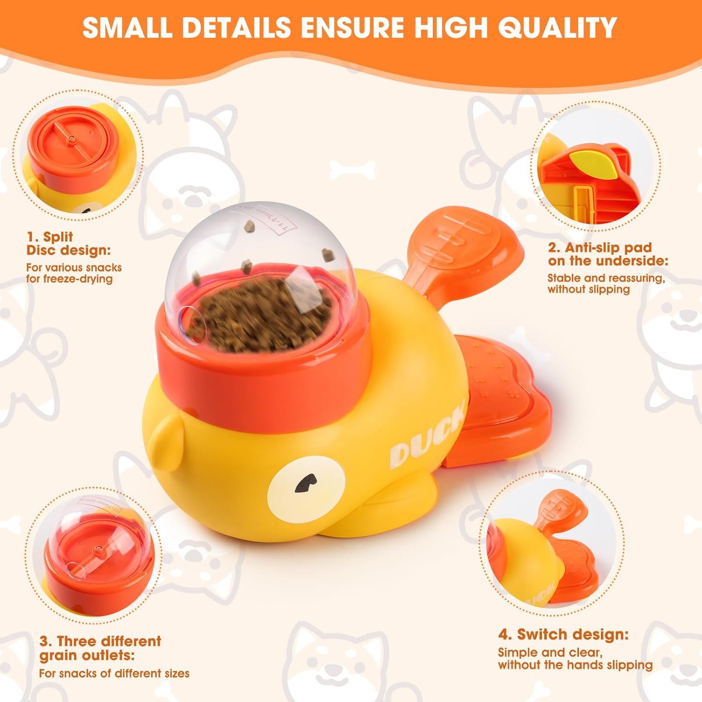 Dog Interactive Treat Dispenser, 2026 New Yellow Duck Cat Treat Dispenser, Interactive Dog Toys Food Puzzle Slow Feeder, Dog Food Slow Treat Feeding Dispenser for Small & Large Cats Dogs