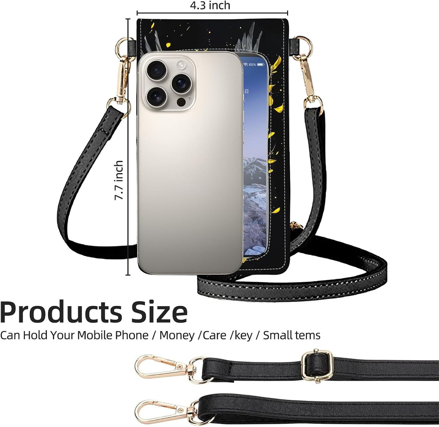 Crossbody Phone Case, White Dove Gold Yellow Flowers RFID Blocking Crossbody Bag with Card Slots & Phone Holder, Waterproof Anti-Theft Touch Screen Phone Purse for Women