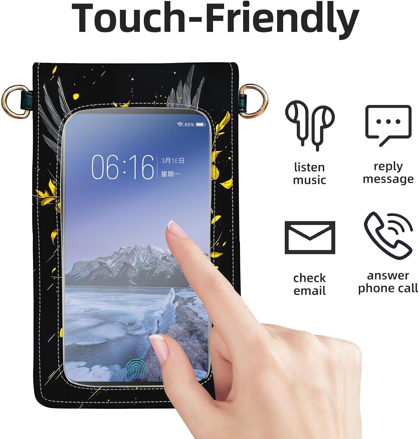 Crossbody Phone Case, White Dove Gold Yellow Flowers RFID Blocking Crossbody Bag with Card Slots & Phone Holder, Waterproof Anti-Theft Touch Screen Phone Purse for Women