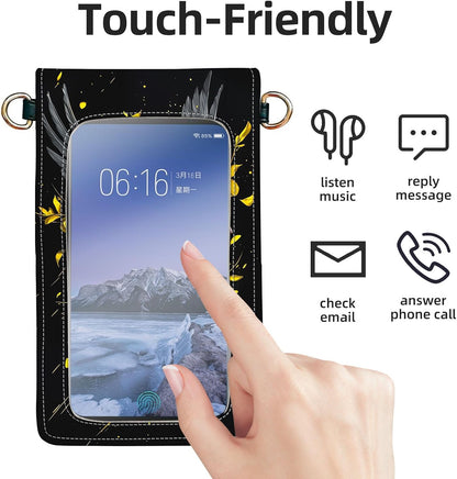 Crossbody Phone Case, White Dove Gold Yellow Flowers RFID Blocking Crossbody Bag with Card Slots & Phone Holder, Waterproof Anti-Theft Touch Screen Phone Purse for Women