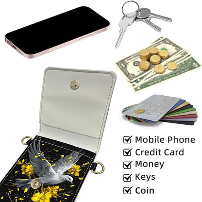 Crossbody Phone Case, White Dove Gold Yellow Flowers RFID Blocking Crossbody Bag with Card Slots & Phone Holder, Waterproof Anti-Theft Touch Screen Phone Purse for Women