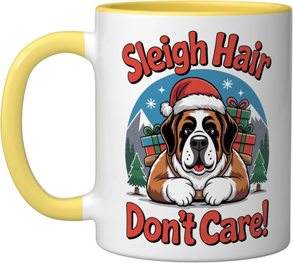 Sleigh Hair Dont Care Christmas Dog cute Pet Ceramic Mug, Yellow/White, 11oz