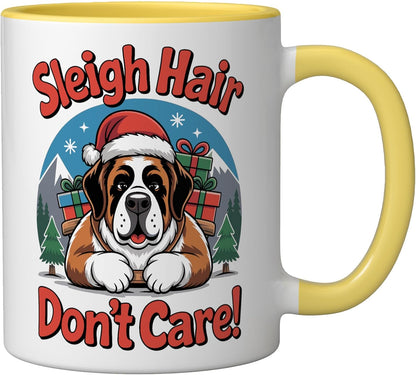 Sleigh Hair Dont Care Christmas Dog cute Pet Ceramic Mug, Yellow/White, 11oz