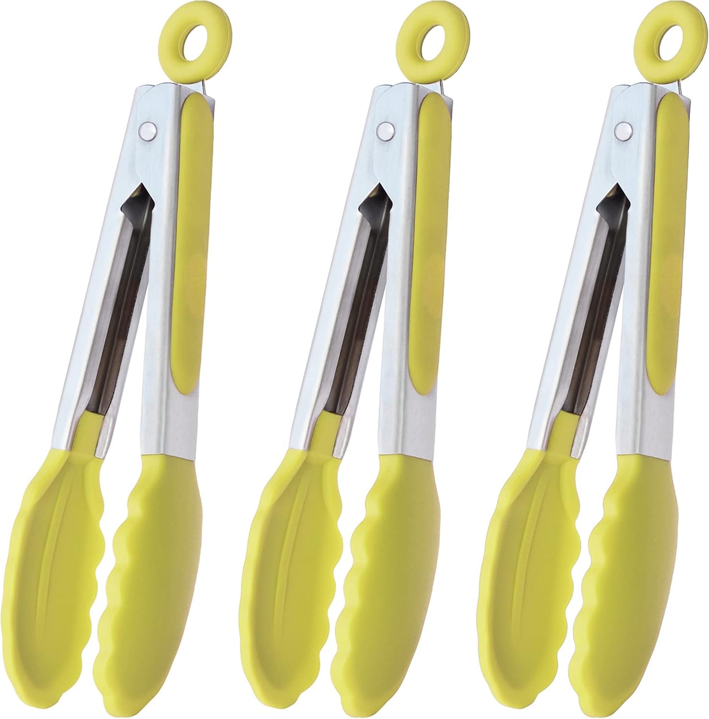 Small Appetizer Tongs 7" Silicone Kitchen Tongs, Set of 3 (Yellow)