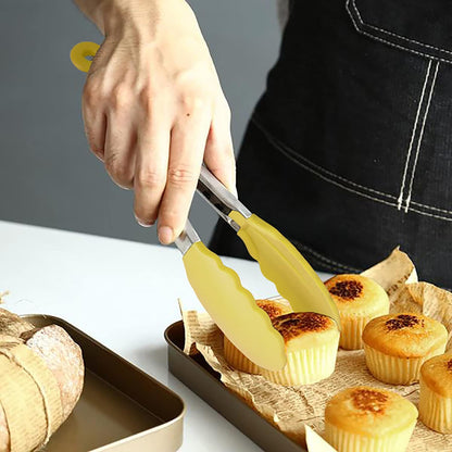 Small Appetizer Tongs 7" Silicone Kitchen Tongs, Set of 3 (Yellow)