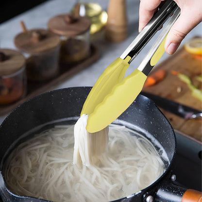 Small Appetizer Tongs 7" Silicone Kitchen Tongs, Set of 3 (Yellow)